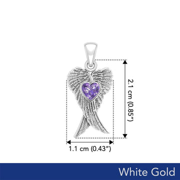 Heart Gemstone and Double Angel Wings White Gold Pendant WPD5229 - Jewelry